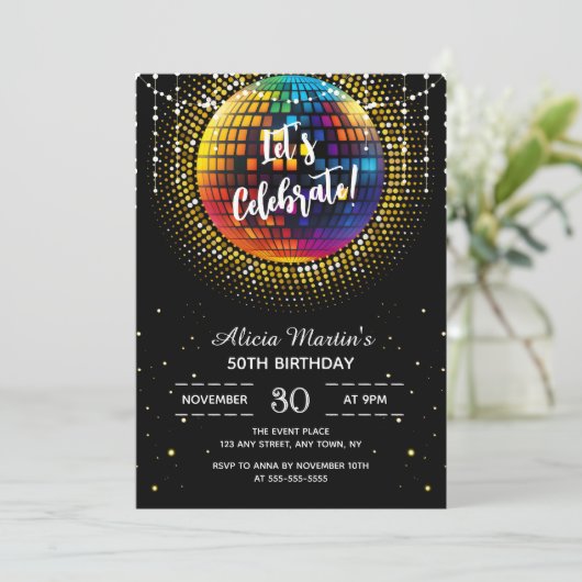 Gouden Halftoon Disco Bal Laten we verjaardag vier Kaart (Staand voorkant)