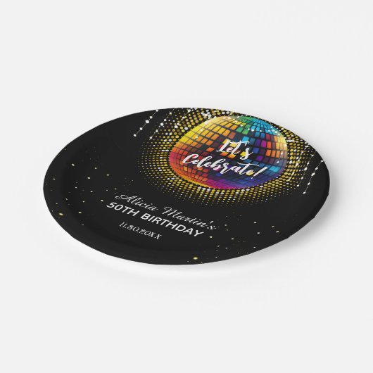 Gouden Halftoon Disco Bal Laten we verjaardag vier Papieren Bordje (Gekanteld)