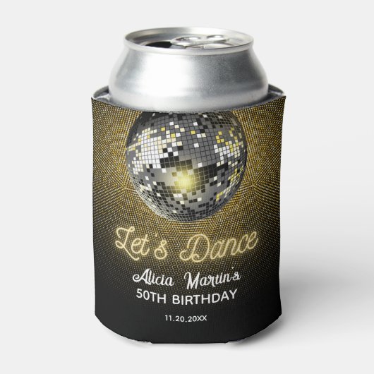 Gouden Halftoon Disco Ball Laten we dansen Verjaar Blikjeskoeler (Blikje Voorkant)