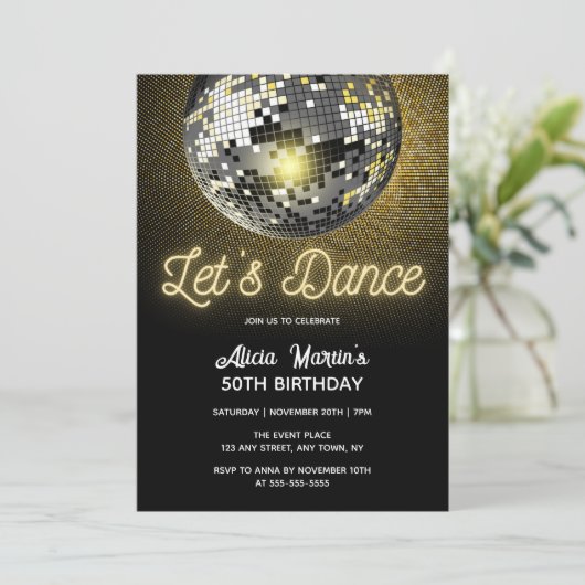 Gouden Halftoon Disco Ball Laten we dansen Verjaar Kaart (Staand voorkant)