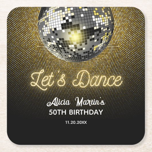 Gouden Halftoon Disco Ball Laten we dansen Verjaar Kartonnen Onderzetters (Voorkant)