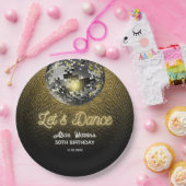 Gouden Halftoon Disco Ball Laten we dansen Verjaar Papieren Bordje (Feest)