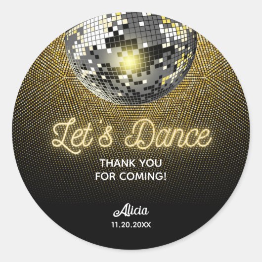 Gouden Halftoon Disco Ball Laten we dansen Verjaar Ronde Sticker (Voorkant)