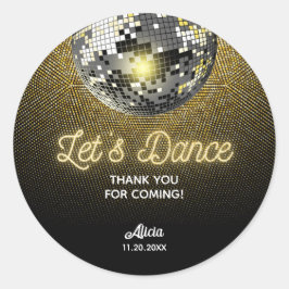 Gouden Halftoon Disco Ball Laten we dansen Verjaar Ronde Sticker