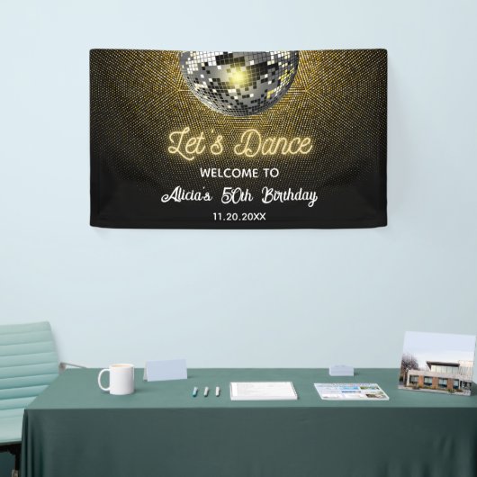 Gouden Halftoon Disco Ball Laten we dansen Verjaar Spandoek (Beurs)