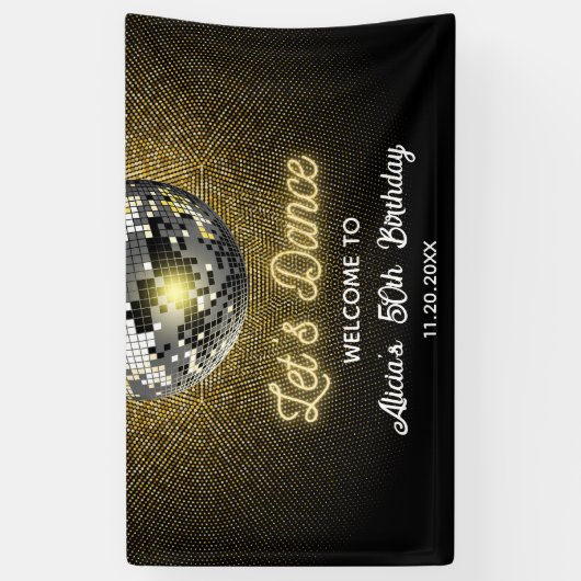 Gouden Halftoon Disco Ball Laten we dansen Verjaar Spandoek (Verticaal)