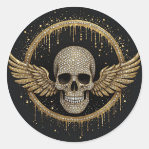 ☠️ Gouden Halo Schedel Embleem Voor Donkere Stijl  Ronde Sticker