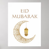 Gouden Halve Maan & Lampion Eid Mubarak Islamitisc Poster (Voorkant)