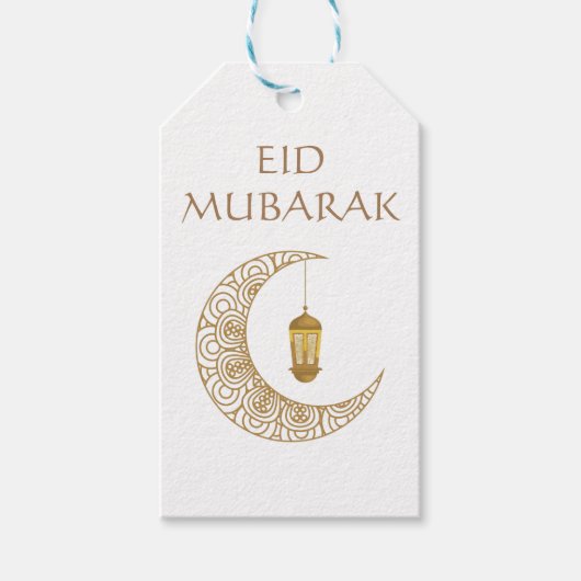 Gouden Halve Maan & Lantaarn Eid Mubarak Islamitis Cadeaulabel (Voorkant)