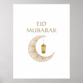 Gouden Halve Maan & Lantaarn Eid Mubarak Islamitis Poster (Voorkant)