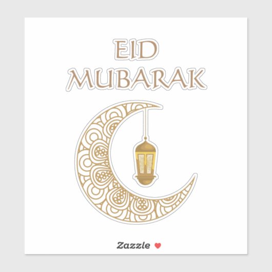 Gouden Halve Maan & Lantaarn Eid Mubarak Islamitis Sticker (Vel)