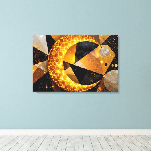 Gouden Halve Maan met kosmische geometrische sterr Canvas Afdruk (Insitu (Houten vloer))