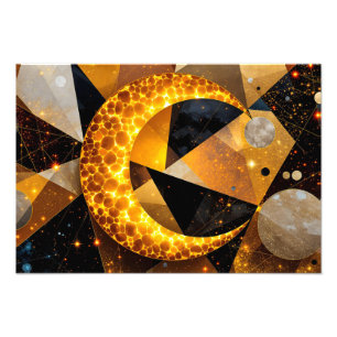 Gouden Halve Maan met kosmische geometrische sterr Foto Afdruk