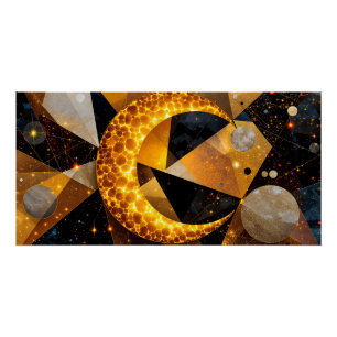 Gouden Halve Maan met kosmische geometrische sterr Perfect Poster
