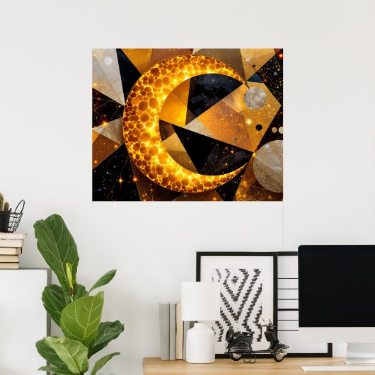 Gouden Halve Maan met kosmische geometrische sterr Poster (Thuiskantoor)