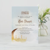 Gouden Halve Maan Moskee Silhouet Iftar Diner Kaart (Staand voorkant)