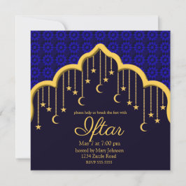 Gouden Halve Maan & Sterren Ramadan, blauw Kaart