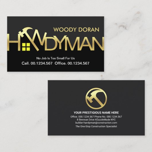 Gouden Hamer Handyman Signage Visitekaartje (Voorkant / Achterkant)