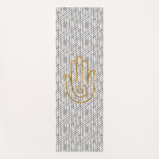 Gouden Hamsa Hand Symbool op Zwart Patroon Yogamat (Voorkant)