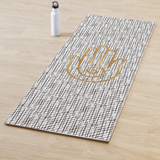 Gouden Hamsa Hand Symbool op Zwart Patroon Yogamat (In situ)