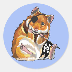 gouden hamsterpiraat ronde sticker