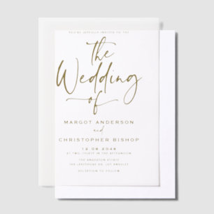 Gouden hand gebeletterde kalligrafie bruiloft vellum uitnodigingen