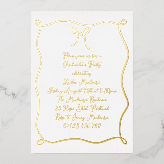 Gouden Hand getrokken boog foto afstudeerfeest Folie Uitnodiging (Voorkant)