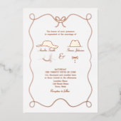 Gouden Hand Getrokken Huwelijk Folie Uitnodiging (Voorkant)