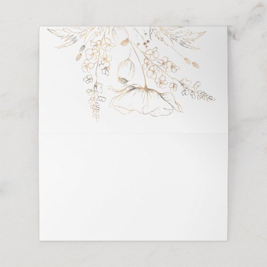 Gouden Hand getrokken Wildbloemen Witte bruiloft Plaatskaartje (Buitenkant ongevouwen)