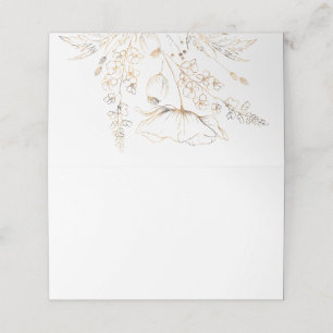 Gouden Hand getrokken Wildbloemen Witte bruiloft Plaatskaartje
