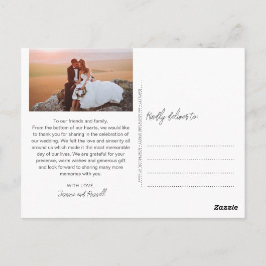 Gouden Hand Lettered Script Foto's Bruiloft Dank u Briefkaart (Achterkant)