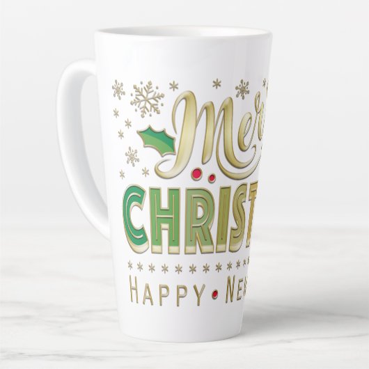 Gouden Hand Lettered Script Vrolijk Kerstfeest Latte Mok (Linkerhoek)