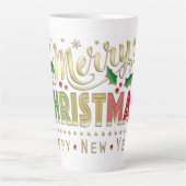 Gouden Hand Lettered Script Vrolijk Kerstfeest Latte Mok (Voorkant)