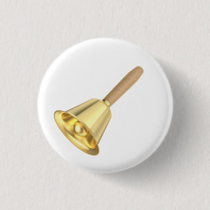 Gouden handbel met houten handvat ronde button 3,2 cm