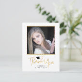 Gouden handgeschreven foto afstudeer bedankje briefkaart (Staand voorkant)