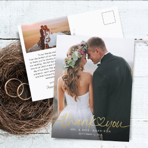 Gouden handgeschreven script foto's trouwkaarten b briefkaart
