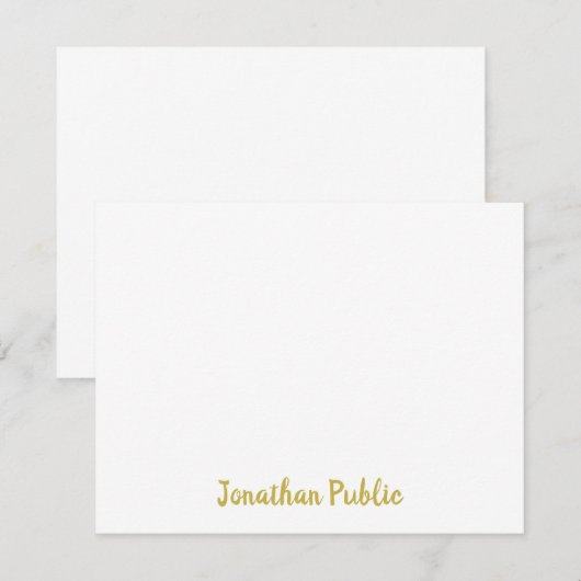 Gouden Handgeschreven Scripttekst Gepersonaliseerd Notitiekaartje (Voorkant / Achterkant)