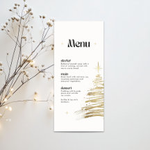 Gouden handgetekende kerstboom kerstdinermenu kaar