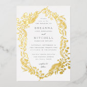 Gouden handgetekende varen eucalyptus bruiloft folie uitnodiging (Voorkant)