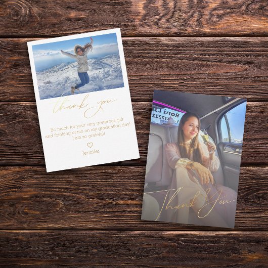 gouden handschrift bedankt afstuderen 2 foto's notitiekaartje