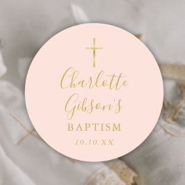Gouden handtekening Doop Christening Roze Ronde Sticker