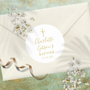 Gouden handtekening Gouden kruis Doop Christening Ronde Sticker