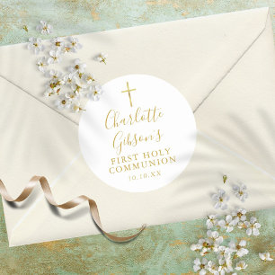 Gouden handtekening Gouden Kruis Eerste Heilige Co Ronde Sticker