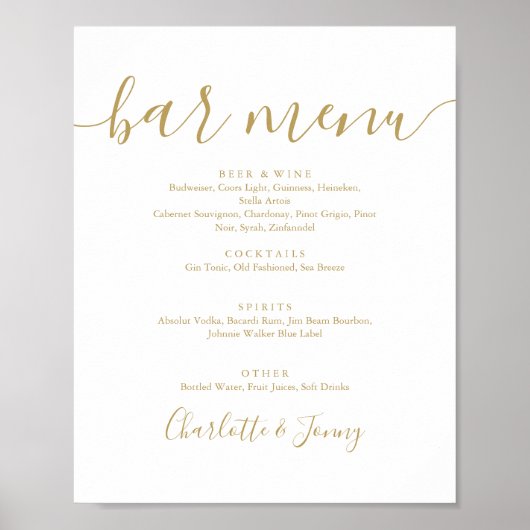 Gouden handtekening script bar menu bord poster (Voorkant)