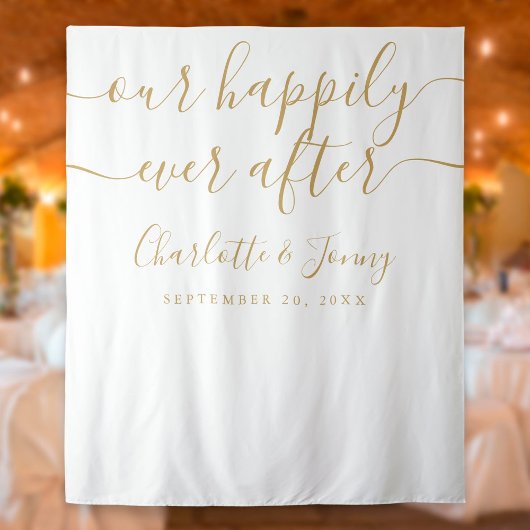 Gouden handtekening script bruiloft photo booth ac wandkleed