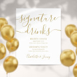 Gouden handtekening script drankteken poster<br><div class="desc">Dit elegante minimalistische gouden drankteken is perfect voor je huwelijksfeest. Ontworpen door Thisisnotme©</div>
