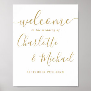 Gouden handtekening script huwelijks welkomstbord poster