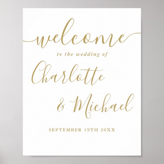 Gouden handtekening script huwelijks welkomstbord poster (Voorkant)