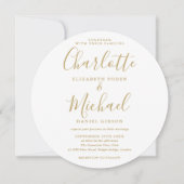 Gouden handtekening script ronde foto bruiloft kaart (Voorkant)