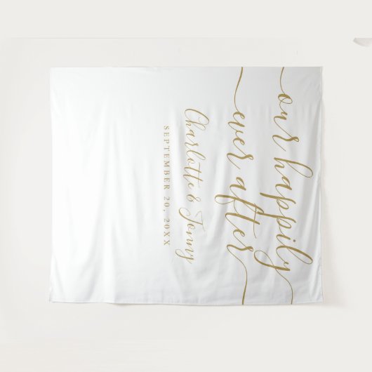 Gouden handtekening script trouwfoto booth achterg wandkleed (Voorkant (horizontaal))